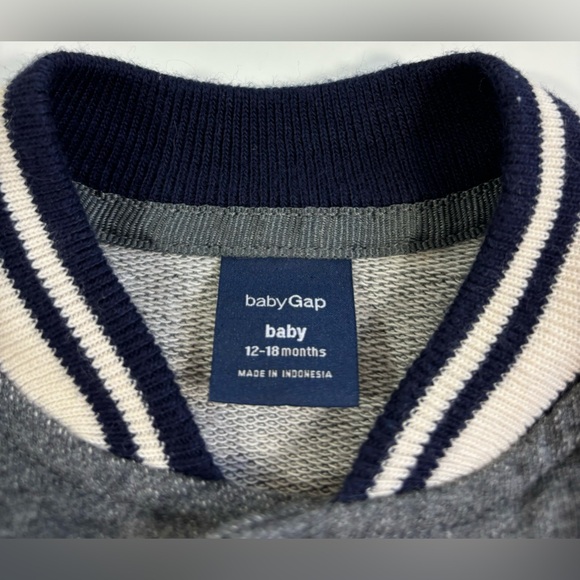 Baby Gap Varsity Jacket Size 12-18 Months Gray Smile Boy Cotton - Picture 7 of 12
